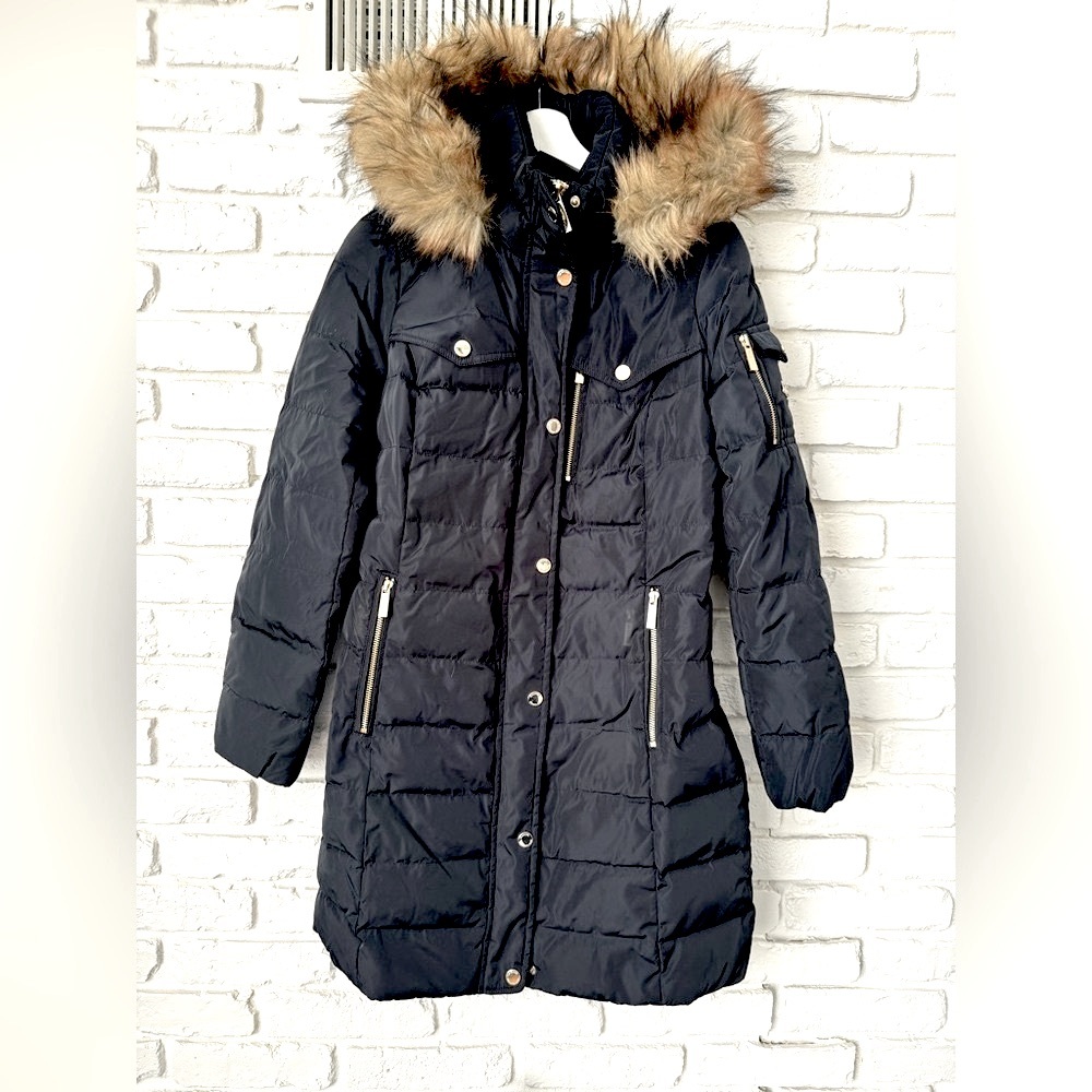Michael Kors Women's Faux-Fur-Trim Hooded Down Coat, Small